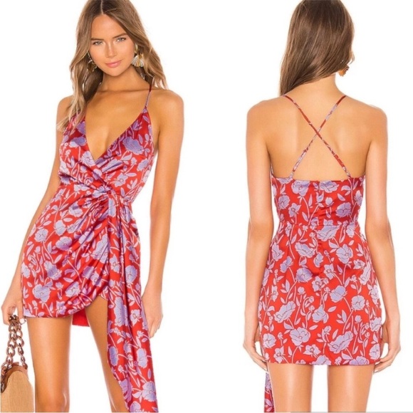 Lovers + Friends Dresses & Skirts - Lovers+ Friends Kamala Floral Print Mini Dress Red/Lilac Color Zipper Back SZ S